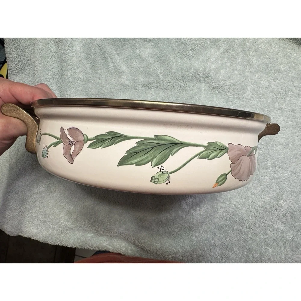 Vintage Asta Germany Floral Enamelware Cookware Enamel Skillet Pot